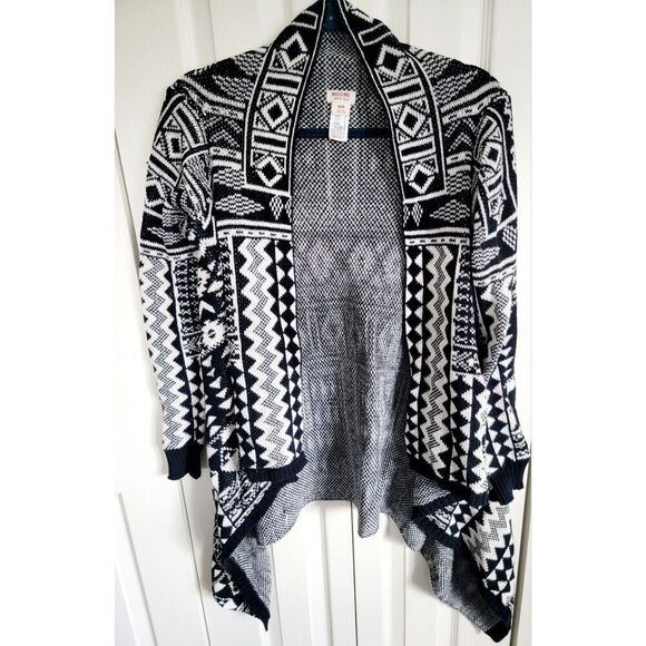 Mossimo M Open Cardigan Black White Aztec Print Southwestern Hi Lo Cotton Med - Picture 3 of 6